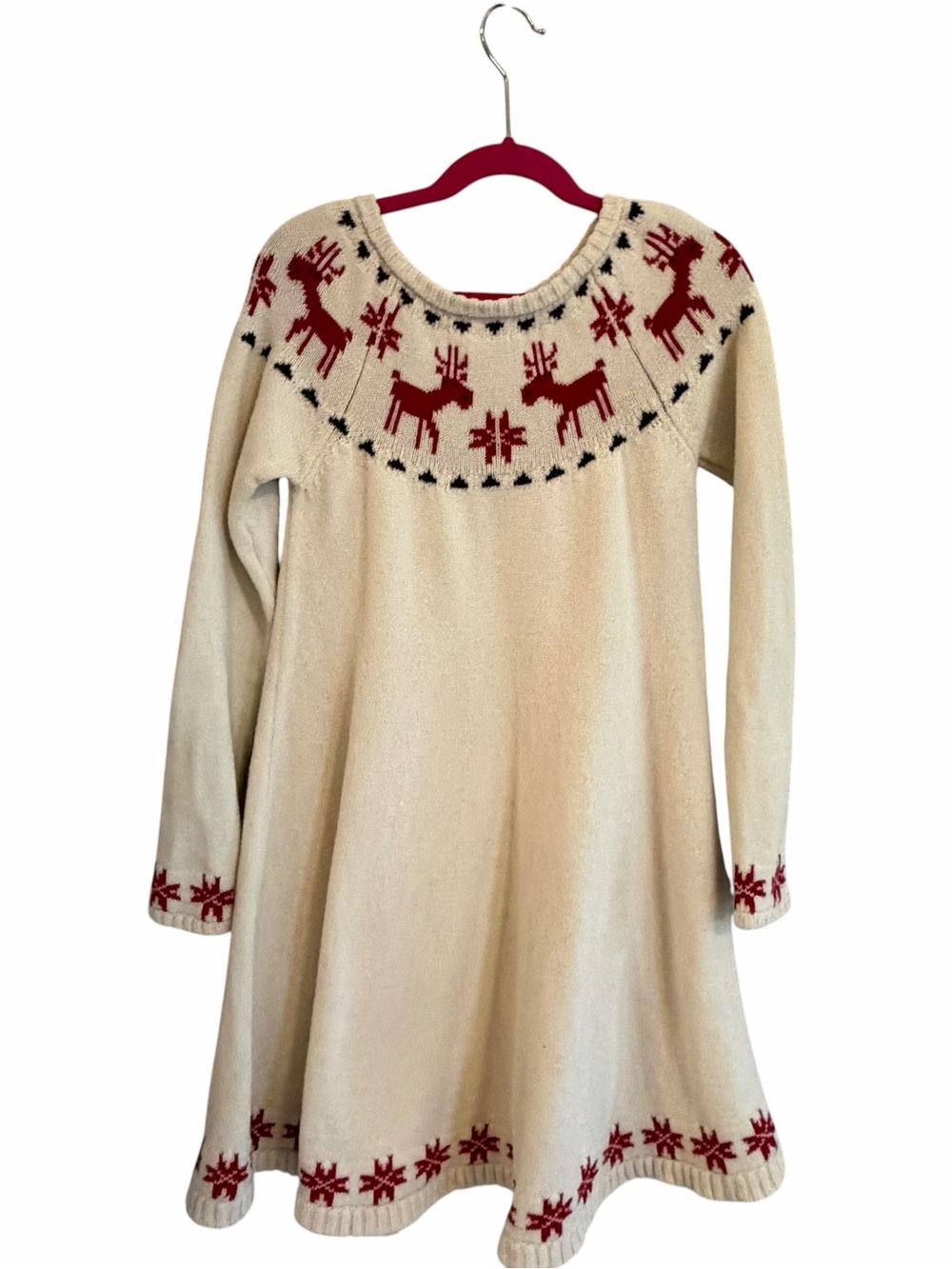 Hanna Andersson Girls Knit Christmas Sweater Dress Size 8 Reindeer Fair Isle
